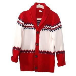 Baby Gap Cowl Neck Cardigan Sweater Red Intarsia Nordic Boys 4T Grandpa Pullover